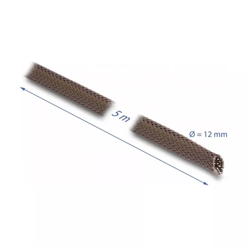 Delock kabelmanagementslang, 12 mm, gevlochten, knaagdierbestendig, rekbaar, 5 m, bruin