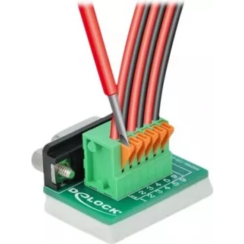 Delock D-Sub 9 bus naar 6-pin klemmenblok adapter met kartelschroeven en drukknop 66556