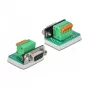 Delock D-Sub 9 bus naar 6-pin klemmenblok adapter met kartelschroeven en drukknop 66556