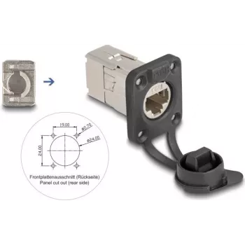 Delock D-type RJ45 inbouwbus Cat.6A STP met LSA-aansluiting en IP66-beschermkap