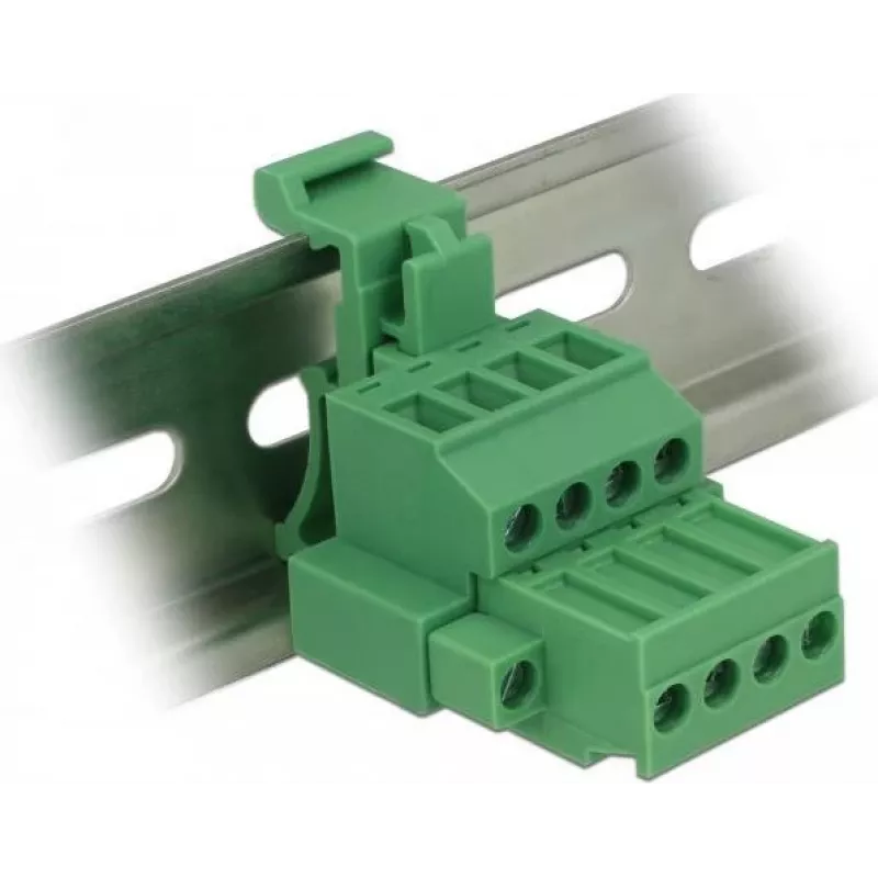 Delock 65936 DIN-rail klemmenblokset, 4-polig, schroefvergrendeling, groen