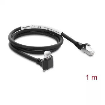 Delock GigE camerakabel RJ45-stekker 90° haaks met schroeven, 28 mm stekkerlengte naar RJ45-stekker Cat.6 S/FTP 1 m zwart