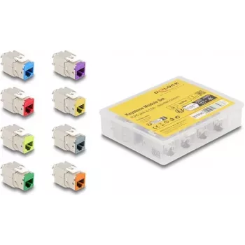 Delock Keystone module RJ-45 bus naar LSA bus STP CAT 6a, 8-pack (grijs, blauw, geel, rood, groen, oranje, violet, neongeel) 87896