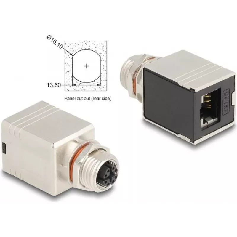 Delock M12 adapter X-gecodeerd 8 pin bus naar RJ45 bus Cat.6A STP afgeschermd recht