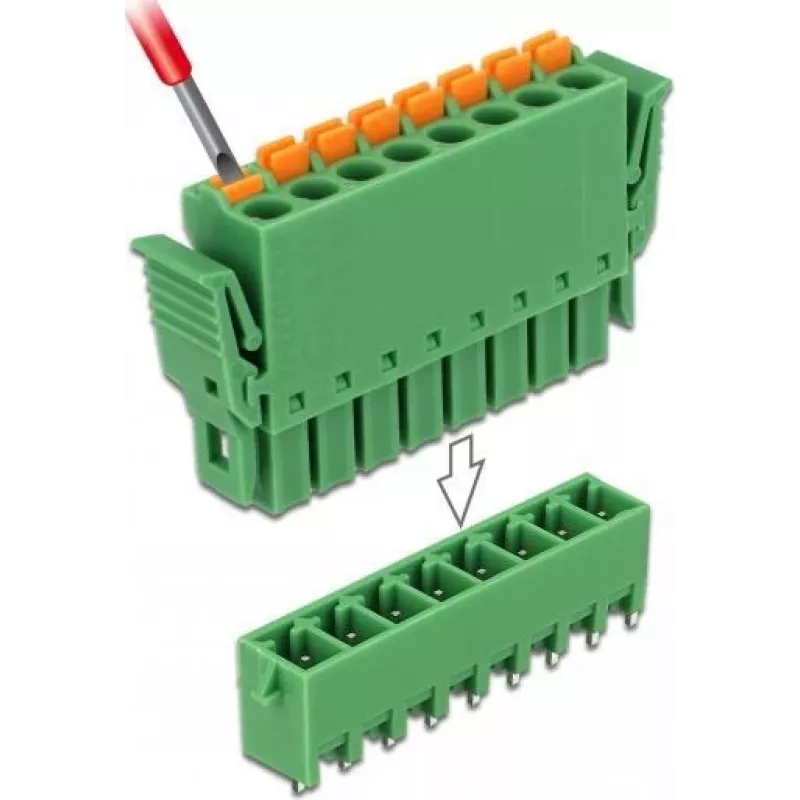 Delock PCB-klemmenblokset 8-polig 3,81 mm rastermaat verticaal groen (10 stuks) 65974