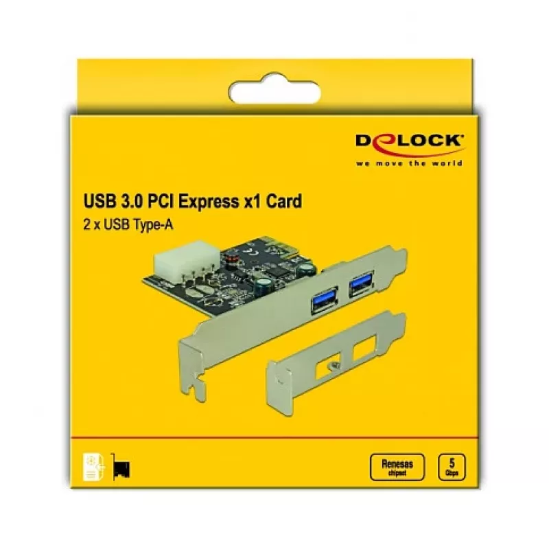 Delock PCI Express x1 kaart naar 2 x USB 3.2 Gen 1 Type-A, low-profile