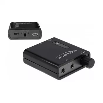 Delock draagbare stereo-hoofdtelefoonversterker met twee uitgangen en basversterking