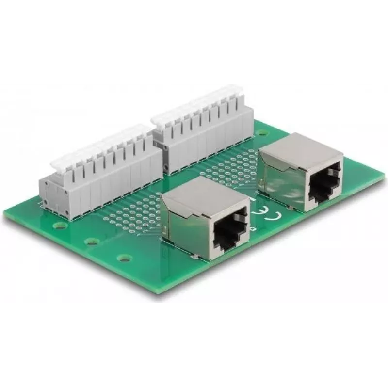 Delock RJ45 2 x bus naar 2 x klemmenblok met drukknop voor DIN-rail (66994)