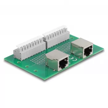 Delock RJ45 2 x bus naar 2 x klemmenblok met drukknop voor DIN-rail (66994)