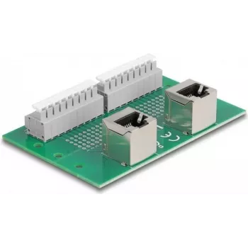 Delock RJ45 2 x bus naar 2 x klemmenblok met drukknop voor DIN-rail haaks (66995)