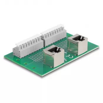 Delock RJ45 2 x bus naar 2 x klemmenblok met drukknop voor DIN-rail haaks (66995)