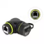 Delock RJ45 koppeling Cat.6 bus naar bus met M23 x 1,5 mm schroefdraad en beschermkap, 90° haaks, IP68, zwart