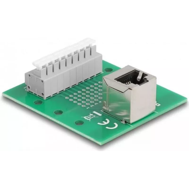 Delock RJ45-bus naar klemmenblok met drukknop voor DIN-rail haaks (66993)