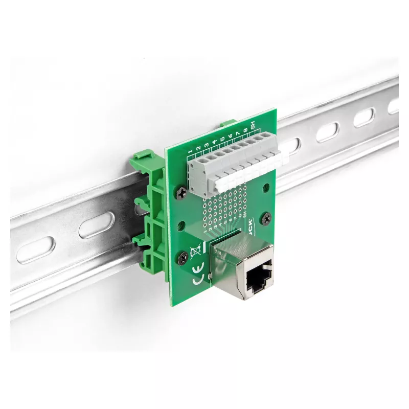 Delock RJ45-bus naar klemmenblok met drukknop voor DIN-rail haaks (66993)