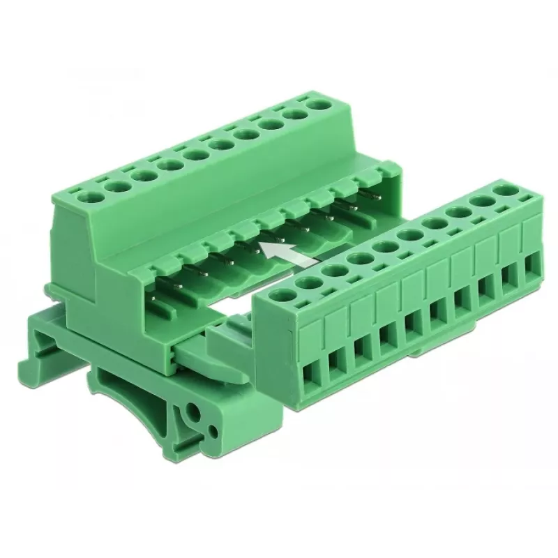 DELOCK klemmenblok-set voor DIN-rail 10-polig met 5,08 mm rastermaat haaks