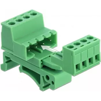 DeLOCK klemmenblokset voor DIN-rail 4-polig met 5,08 mm rastermaat haaks
