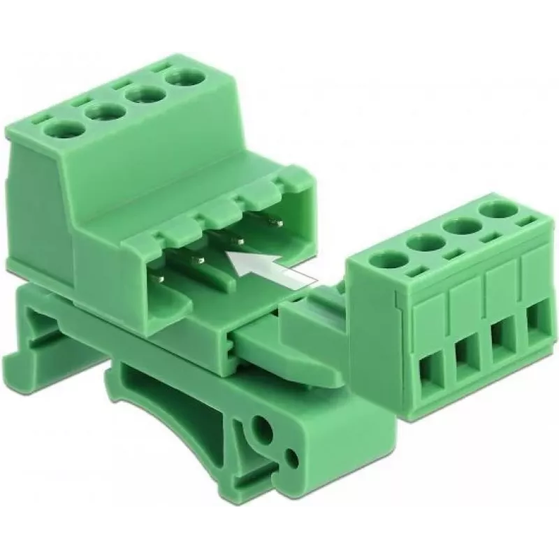 DeLOCK klemmenblokset voor DIN-rail 4-polig met 5,08 mm rastermaat haaks