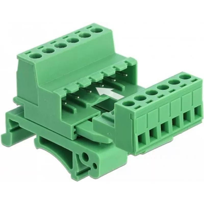 Delock klemmenblokset voor DIN-rail 6-polig met 5,08 mm rastermaat haaks
