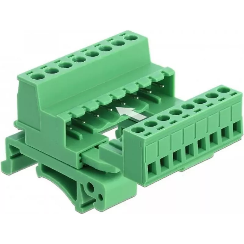 DeLOCK klemmenblokset voor DIN-rail, 8-polig, 5,08 mm rastermaat, haaks, groen
