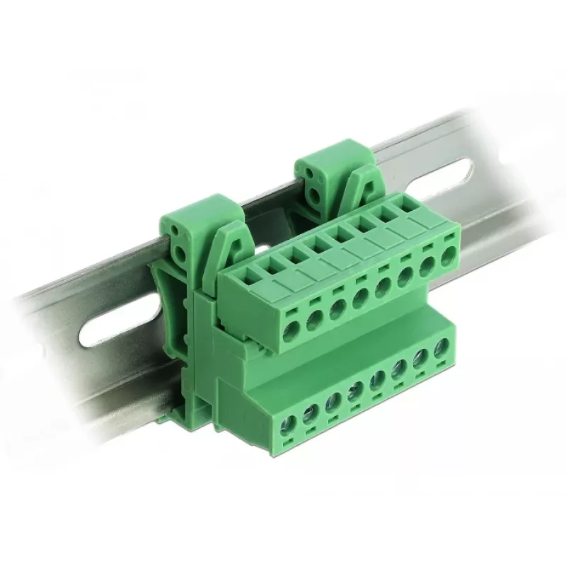 DeLOCK klemmenblokset voor DIN-rail, 8-polig, 5,08 mm rastermaat, haaks, groen