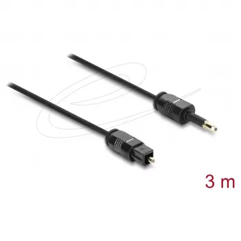 Delock TOSLINK-kabel mini TOSLINK 3,5-mm-stekker naar TOSLINK-stekker, Ø 2,2 mm, 3 m, zwart