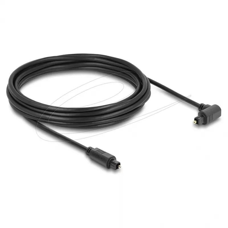 Delock TOSLINK optische audiokabel 5m, 90° haakse naar rechte stekker, 4mm, zwart