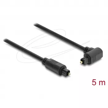 Delock TOSLINK optische audiokabel 5m, 90° haakse naar rechte stekker, 4mm, zwart