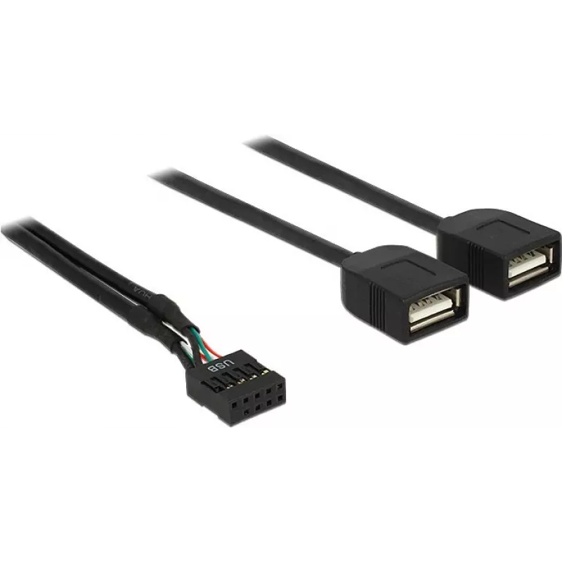 Delock USB 2.0 pin-header naar 2 x Type-A bus adapterkabel 40 cm 83823