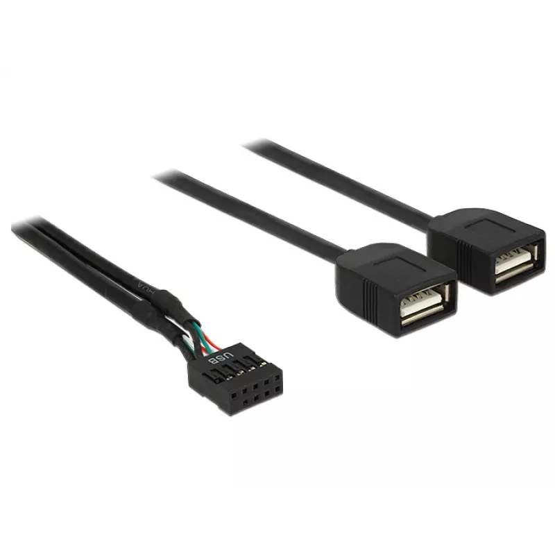 Delock USB 2.0 pin-header naar 2 x Type-A bus adapterkabel 40 cm 83823