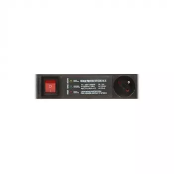 DELTA PD-6/R-SPD-3L 6-voudige stekkerdoos met overspanningsbeveiliging, 2-polige schakelaar, 1,5 m kabel, type E stopcontacten, 2300 W, zwart