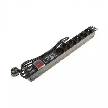 DELTA PD-6/R-SPD-3L 6-voudige stekkerdoos met overspanningsbeveiliging, 2-polige schakelaar, 1,5 m kabel, type E stopcontacten, 2300 W, zwart
