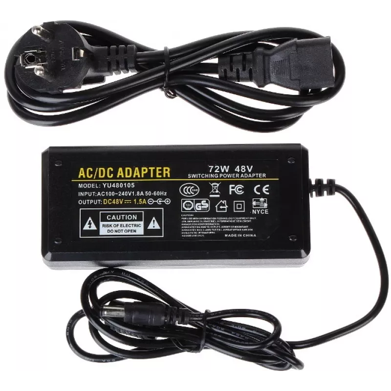 DELTA schakelnetvoeding 48V 1,5A 72W met 5,5mm x 2,1mm DC-stekker