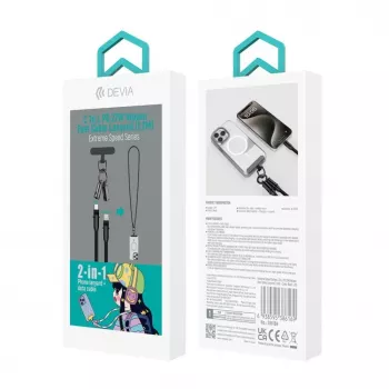 Devia 2-in-1 USB-C naar Lightning kabel lanyard 1,2m 27W Zwart