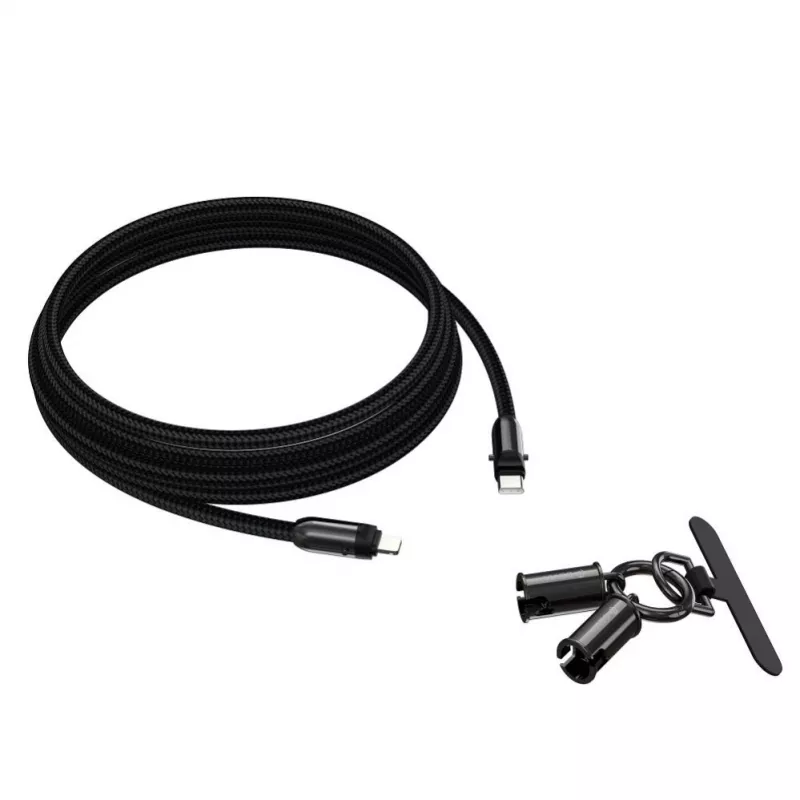 Devia 2-in-1 USB-C naar Lightning kabel lanyard 1,2m 27W Zwart