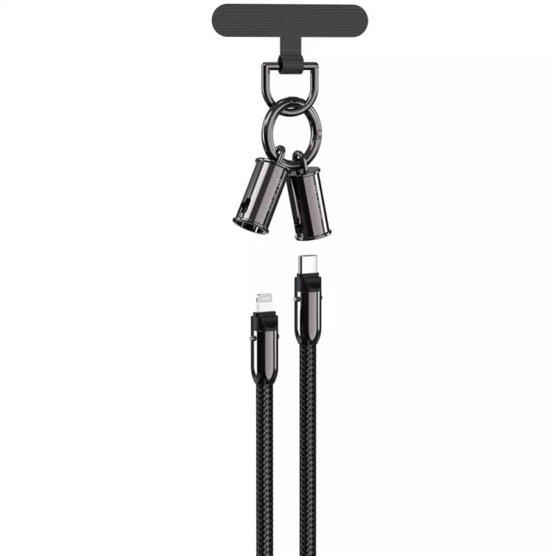 Devia 2-in-1 USB-C naar Lightning kabel lanyard 1,2m 27W Zwart
