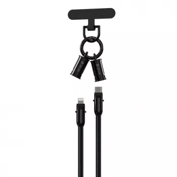 Devia 2-in-1 USB-C naar Lightning kabel lanyard 1,2m 27W Zwart