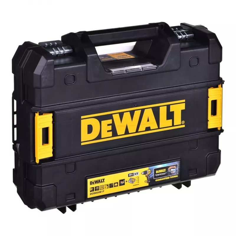 DEWALT 18V POWERSTACK Borstelloze combiboor DCD800E1T 90Nm 1x1,7Ah TSTAK