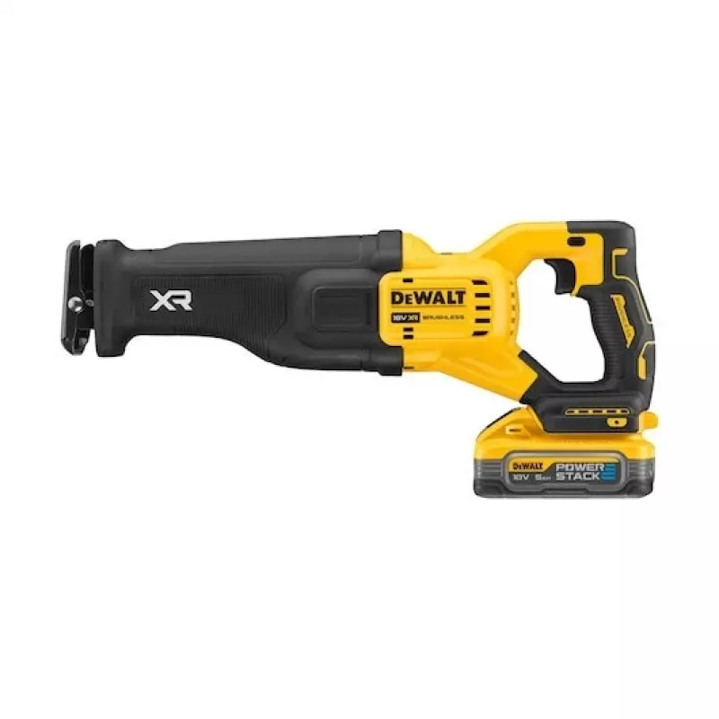 DEWALT 18V XR borstelloze reciprozaag met 2x5Ah PowerStack accu's en TSTAK-koffer