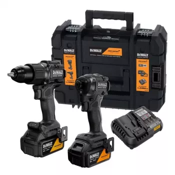 DEWALT DCK2222MM2T-QW 18V XR borstelloze twin pack combi-boorhamer & slagschroevendraaier-set met 2x4.0Ah accu's, oplader, TSTAK II koffer