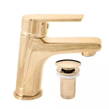 Diamond wastafel eenhendelmengkraan met push-open ventiel, goud PVD, eenhendel, opbouwmontage, massief messing, DCO127.5KZ
