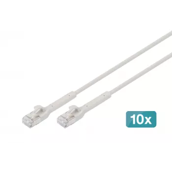 DIGITUS CAT 6A F/FTP haakse RJ-45 patchkabel, koper, 0,3 m, grijs, 10-pack