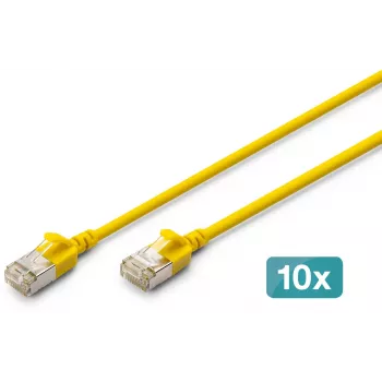 DIGITUS CAT 6A F/FTP slim patchkabel, 2 m, geel, 10-pack, LSZH, 10 Gbps, PoE++