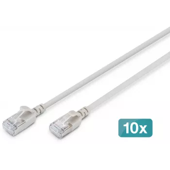 DIGITUS CAT 6A F-FTP slim patchkabel, 3 m, grijs, 10-pack, LSZH, 10GBase-T, 500 MHz, RJ45, PoE+