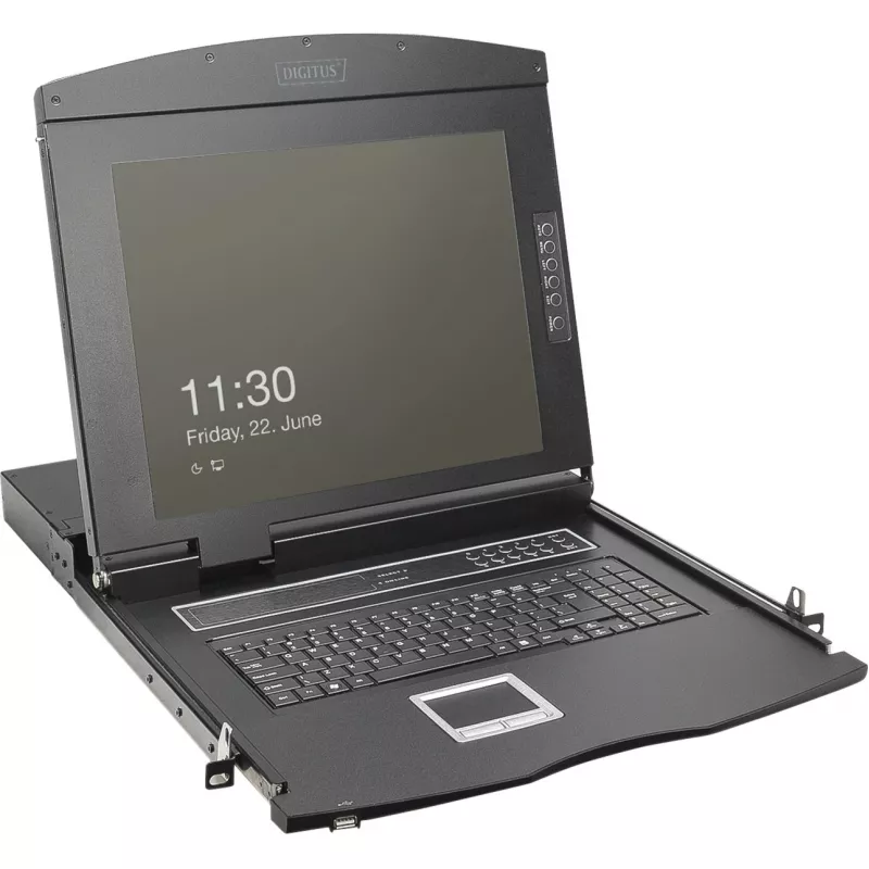 DIGITUS modulaire 19 inch HD-LCD-KVM-console met 8-poorts HDMI-KVM-switch, touchpad, Duits toetsenbordlayout