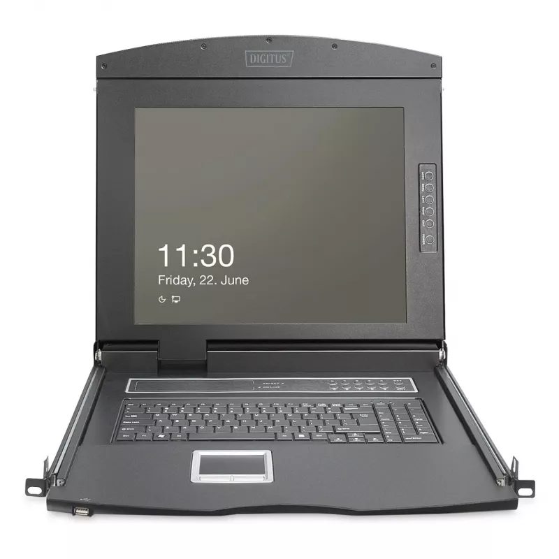 DIGITUS modulaire 19 inch HD-LCD-KVM-console met 8-poorts HDMI-KVM-switch, touchpad, Duits toetsenbordlayout