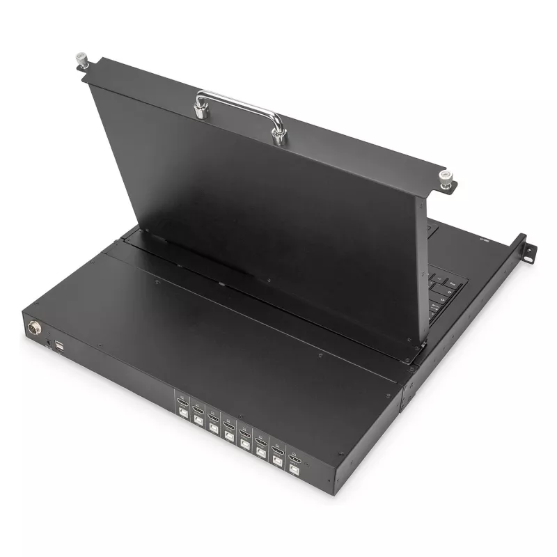 DIGITUS modulaire 19 inch HD-LCD-KVM-console met 8-poorts HDMI-KVM-switch, touchpad, Duits toetsenbordlayout