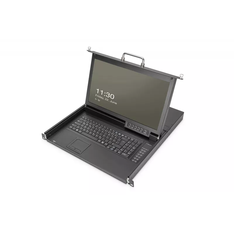 DIGITUS modulaire console 17 inch HD LCD, 16-poorts VGA KVM, Duitse toetsenbordindeling