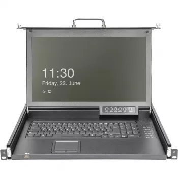 DIGITUS Modulaire HD LCD KVM-console met 17 inch TFT, 16-poorts CAT 5 KVM-aansluiting, touchpad, Duitse toetsenbordindeling