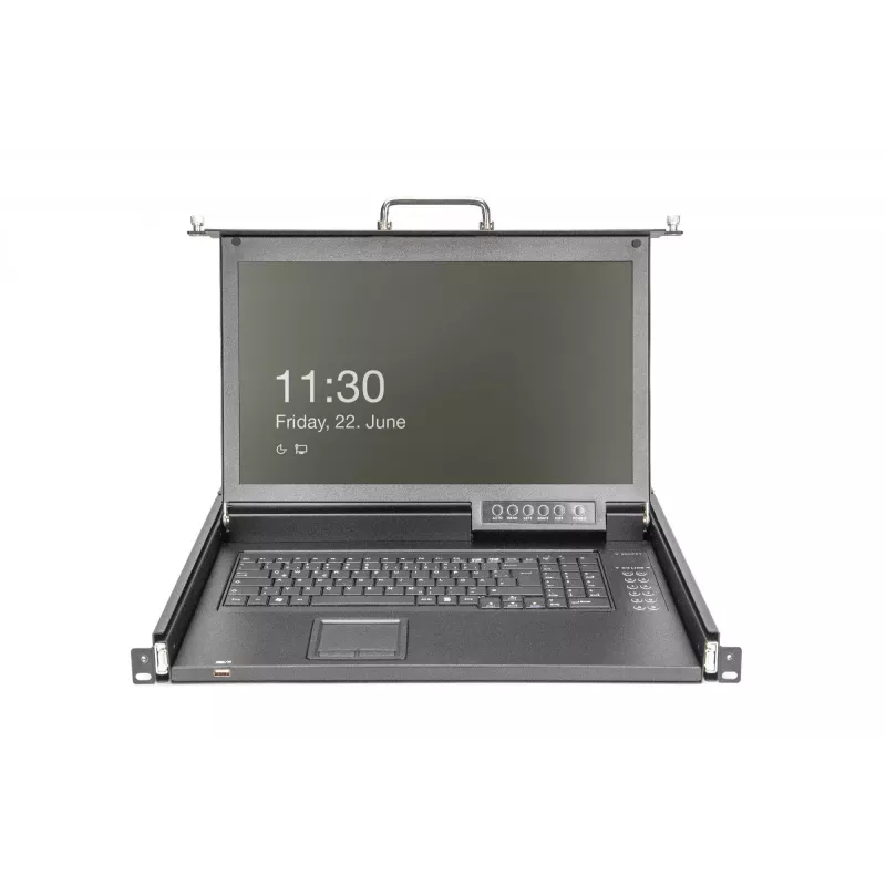 DIGITUS Modulaire HD LCD KVM-console met 17 inch TFT, 16-poorts CAT 5 KVM-aansluiting, touchpad, Duitse toetsenbordindeling