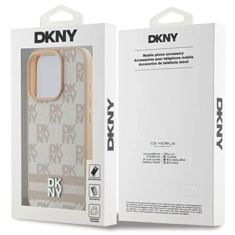 DKNY ruitpatroon & bedrukte strepen iPhone 16 Pro hoesje - roze